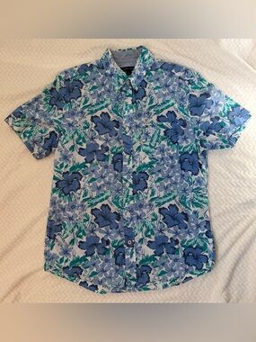 Tommy Hilfiger Blue & Teal Floral Short-Sleeve Button-Down Shirt